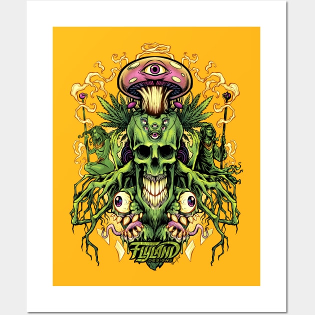 Marijuana Skull and Mushrooms Wall Art by FlylandDesigns